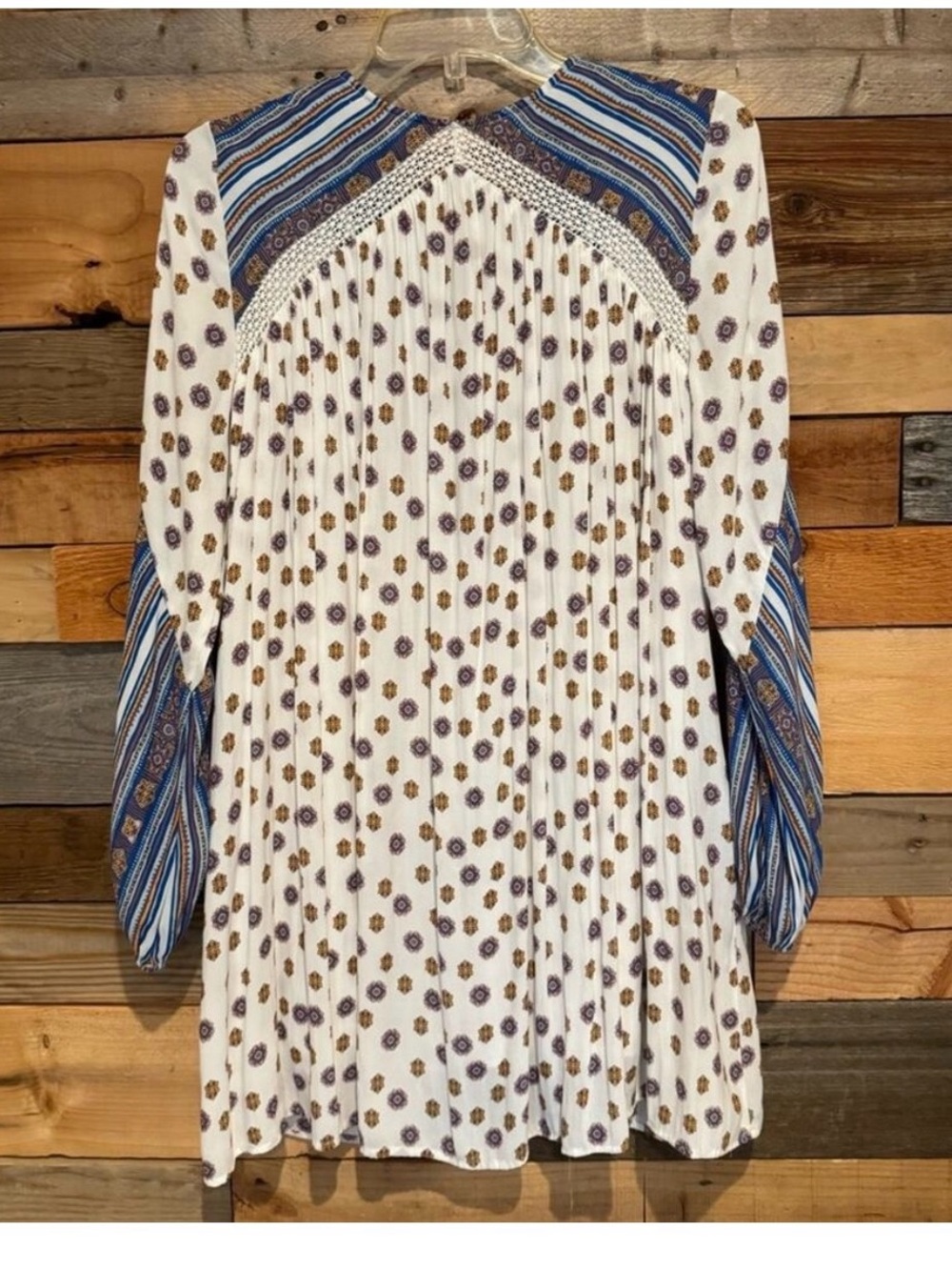 Free People-Boho Peasant Tunic Dress in Cream and Blue Sz XS VGUC - Picture 13 of 15